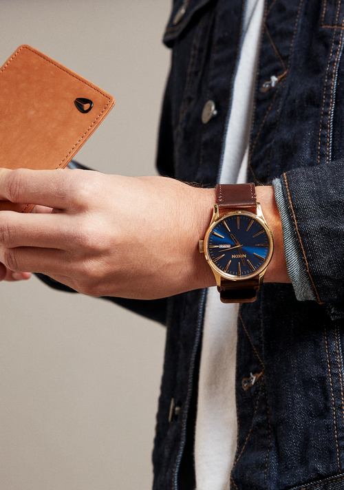 Sentry Leather - Doré poli / Soleil bleu marine