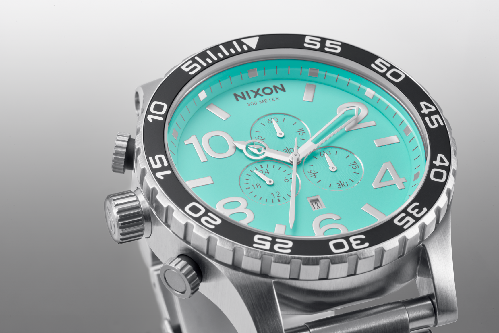 Silver and turquoise Nixon 51-30 Chrono watch