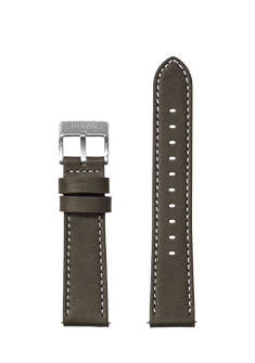 20mm Stitched Leather Band - Vert olive