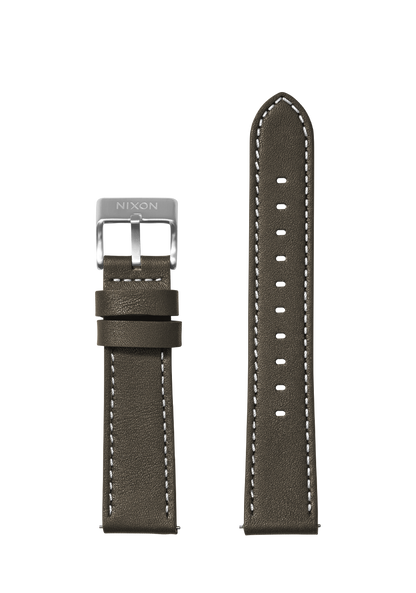 20mm Stitched Leather Band - Vert olive View 1