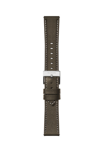 20mm Stitched Leather Band - Vert olive View 2