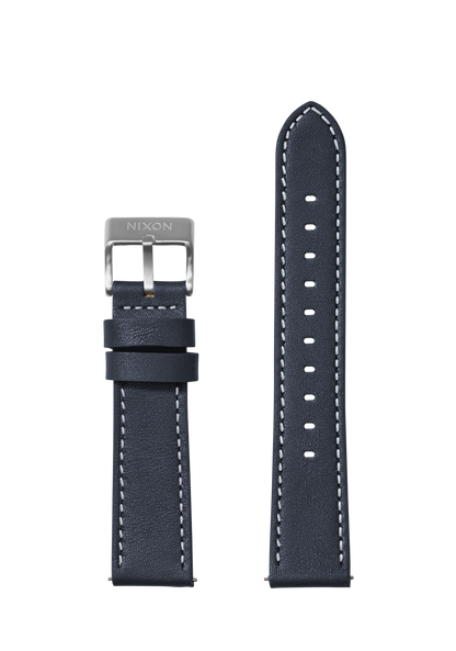 20mm Stitched Leather Band - Bleu marine View 1